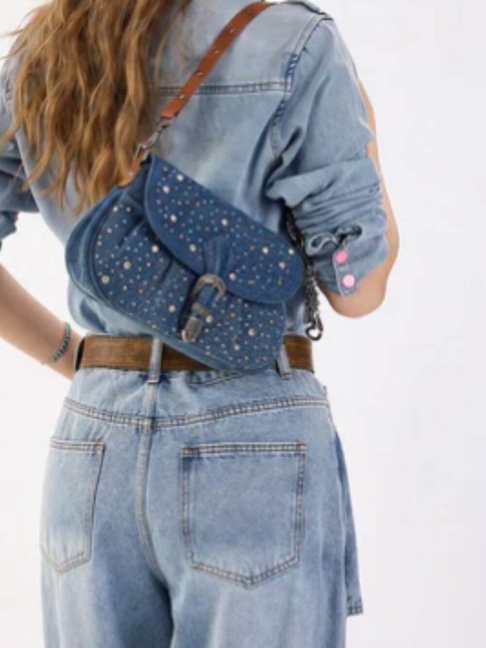 Wrangler Western Rhinestone Denim Flap Crossbody Shoulder Bag - Picture 3 of 4